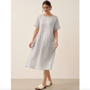 Lintico Morgan 100% Linen Pinstripe Paneled Short-Sleeved Dress